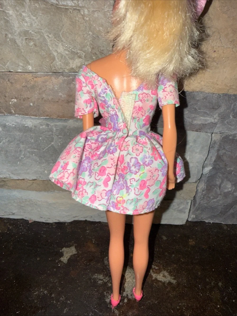 Barbie vintage floral dress lace hat and shoes